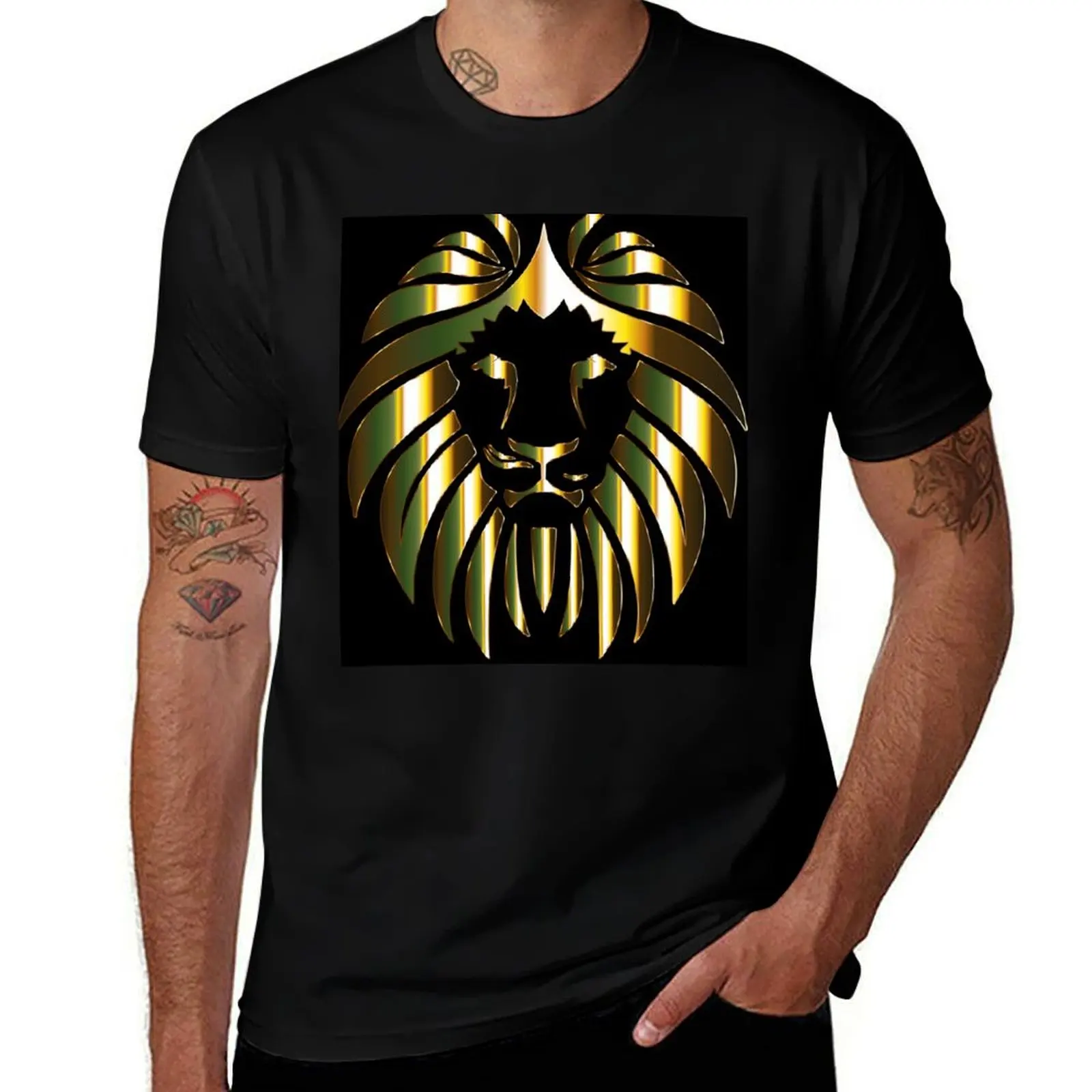 

Golden Lion On Black T-Shirt man t shirt cotton high quality funny t shirts dark humor T-Shirt