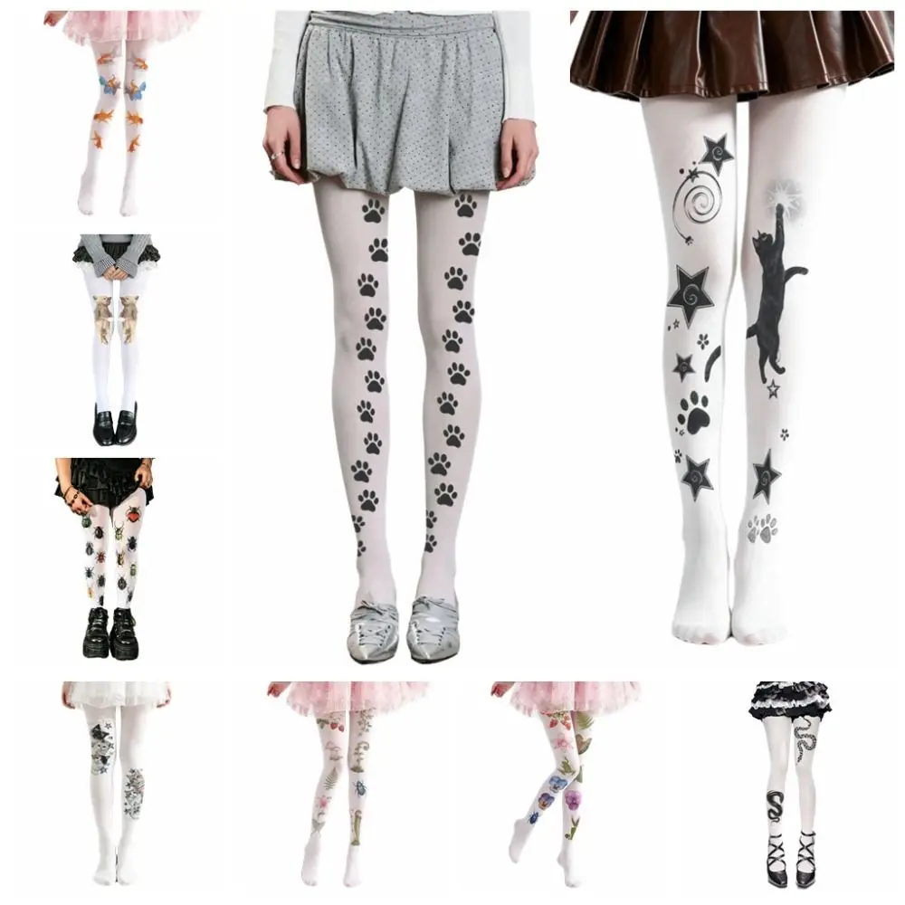 Butt Lifting Y2K Velvet Pantyhose Plus size Footed Design Women Printed Tights All Seasons Regular Crotch Footed Tights Cosplay