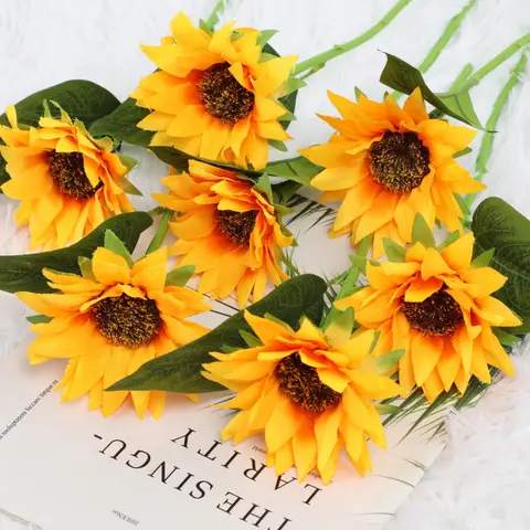 3PCS Yellow Sunflower Artificial Flower Bouquet Wedding Ornament Simulation Plant For Home Party Hotel Room Desk Decor