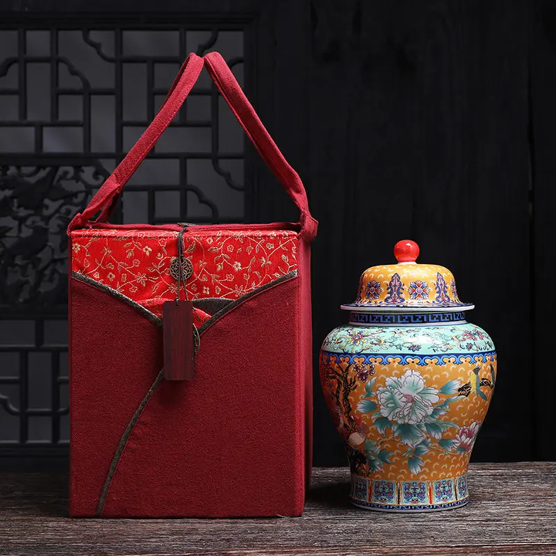 W16xH23cm Large Enameled General Ceramic Tea Canister Half-Jin Capacity Airtight Gift Box Set Storage Jar Home Decor Friend Gift