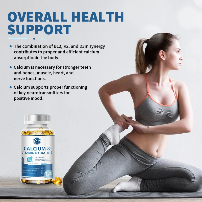 Mutsweet Calcium+D3+K2+B12 Capsules Support Bone and Muscle Health Replenish Joints Muscle Relaxation Stress & Anxiety Relief