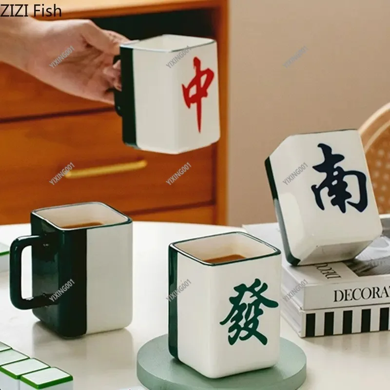 Chinese Mahjong Design Ceramic Drink Cup Coffee Tea Water Mug Household Office Present Cup Set