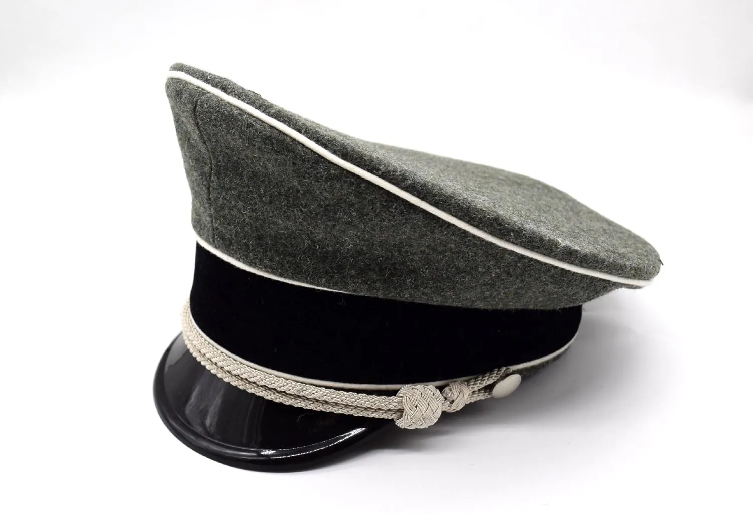 Reenactment German Elite Officer Wool Hat Cap Sweat Ring Made Leather W Silver Chin Cord