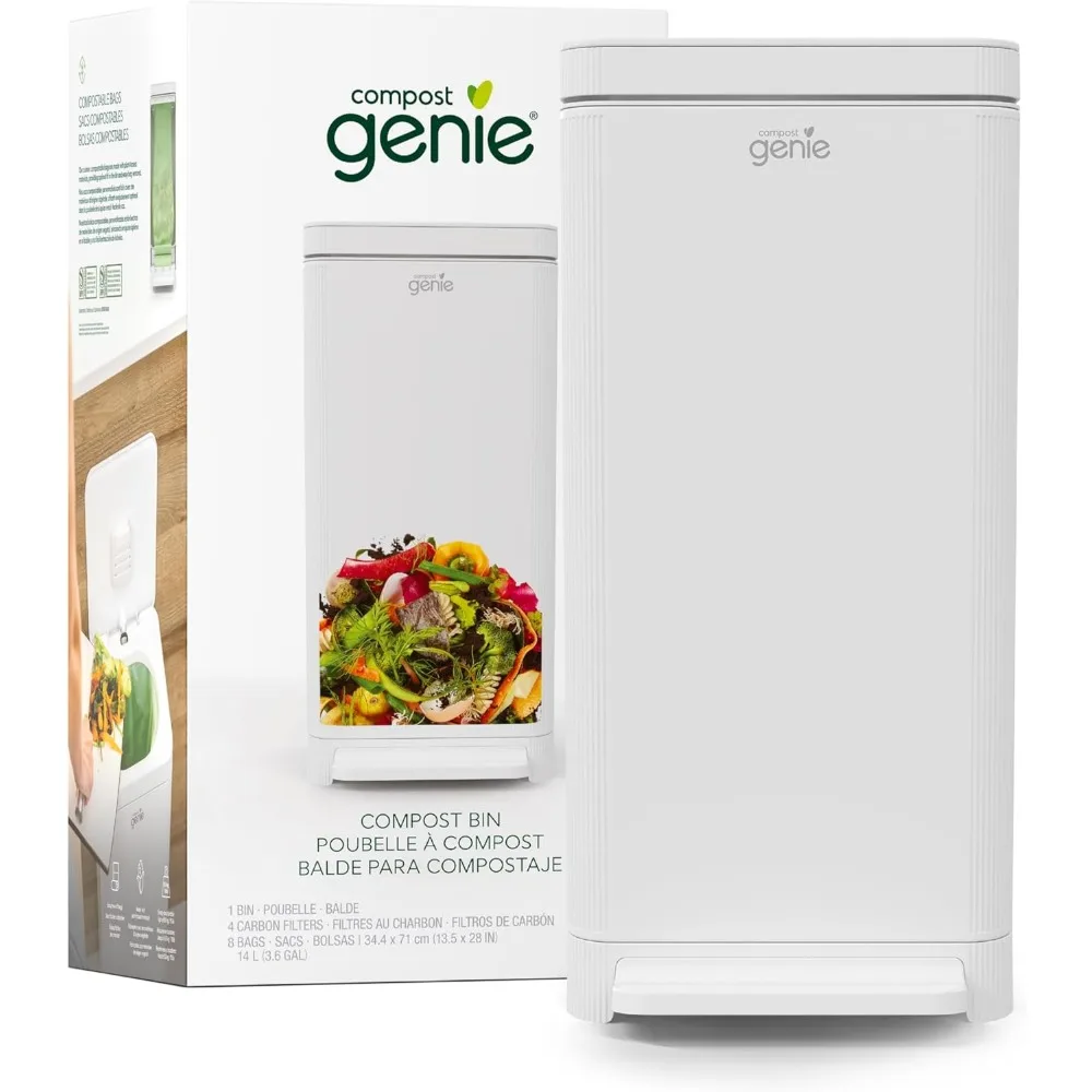 

Large Stainless-Steel Kitchen Compost Bin, 3.6 Gallon, Odor-Free with Foot Pedal and Washable Parts