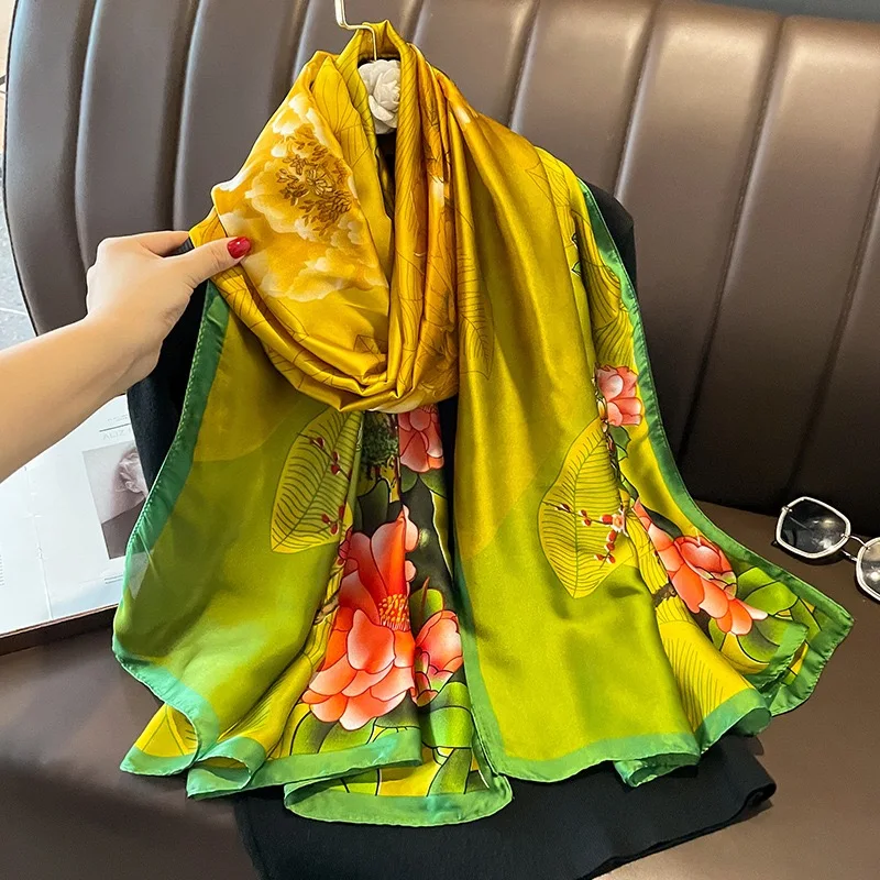 180*90cm Luxury Brand Ladies Spring Summer Long Silk Scarf Shawl Digital Painted Shawl Gogh Oil Painting Lady foulard bandanna