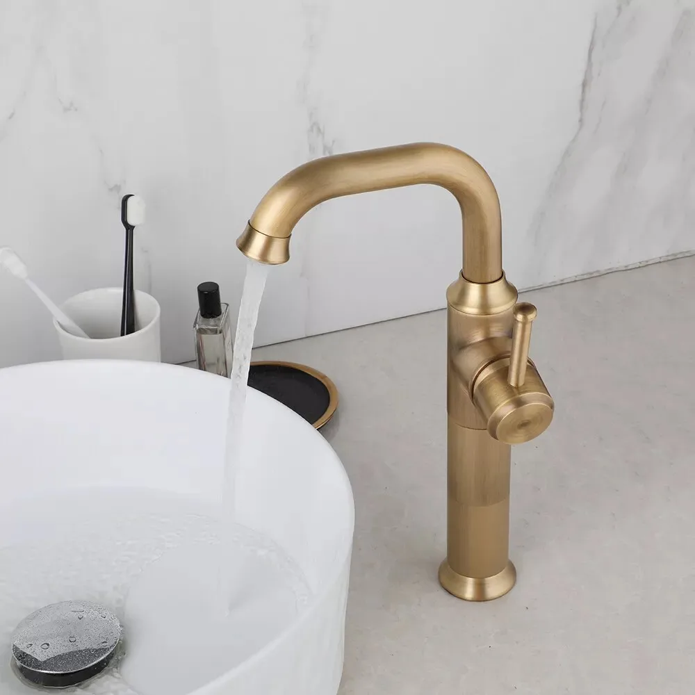 Picture 3: Antique Bathroom Sink Faucet Single Handle&Hole Mixer Deck Mounted Brass Vanity Tap