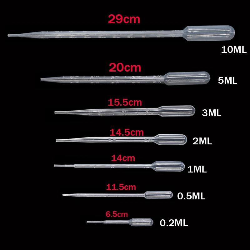 100 peças de plástico descartável laboratório científico pipeta escala contêiner líquido conta-gotas pipeta 0.2 / 1/2/3/5/10ml