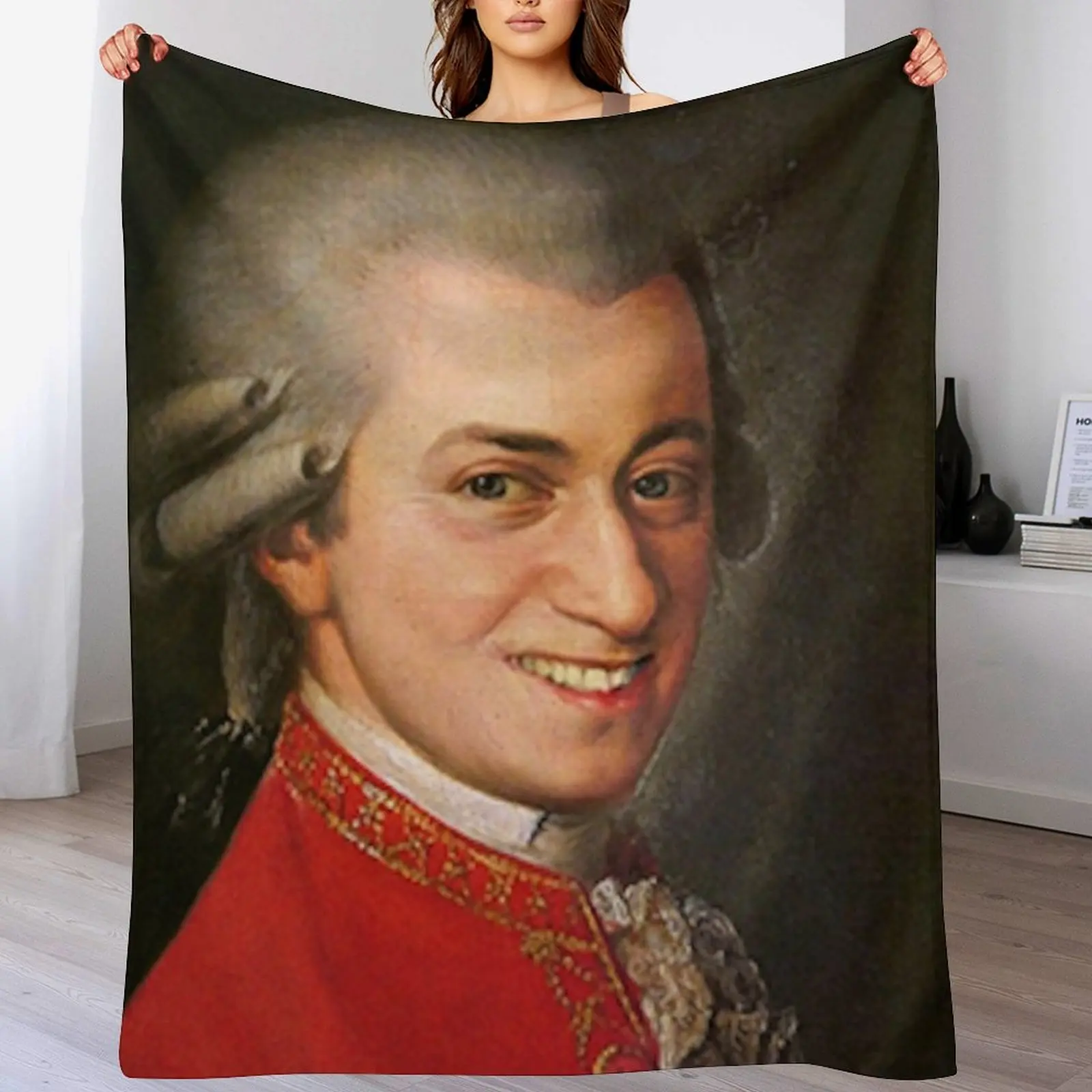 Smiling Wolfgang Amadeus Mozart art famous music composer funny meme Throw Blanket Weighted Decorative Throw Furry Blankets