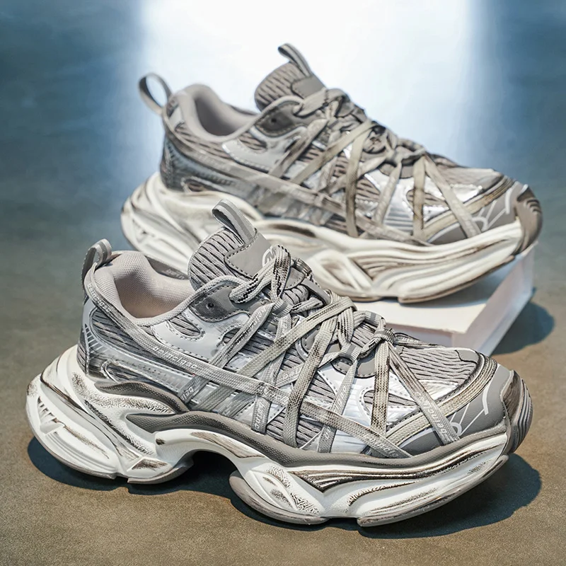 Retro Dad Sneakers Men Thick Sole Breathable Running Shoes Fashion Casual Shoes Lace Up Outdoor Walking Shoes