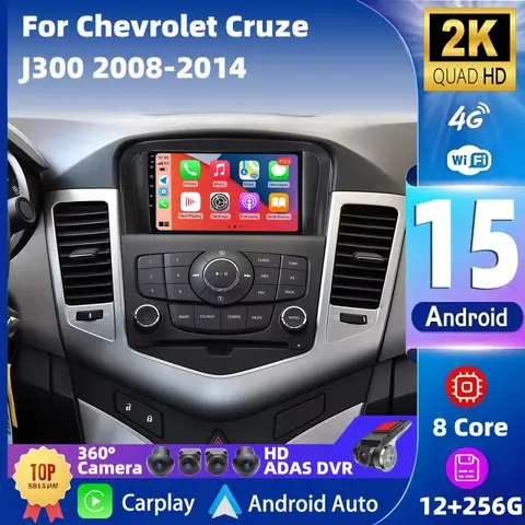 Android 15 Car Radio For Chevrolet Cruze J300 2008-2014 Multimedia Video Player QLED GPS Navigation Built-in Carplay BT RDS DSP