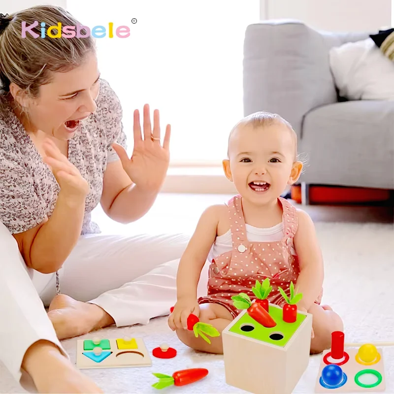 Montessori ของเล่น5 in 1ของเล่นแครอทรูปร่างกระดานไม้เรียงลำดับสีเกมการฝึกทักษะการเล่นเพื่อการศึกษากล่องของขวัญสำหรับเด็ก