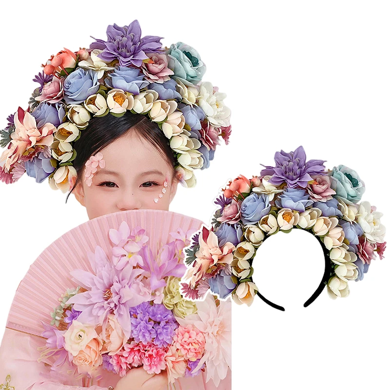 Chinese Style Bride Photographic Prop Flower Hair Crown Han Robe Headpiece Personal Portrait Stage Performance Headdress Cutter