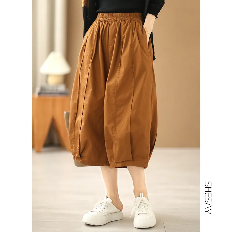 

Cropped Pants Retro Wide Leg Pants Summer Loose Pants Three-dimensional Cut Fluffy and Stiff