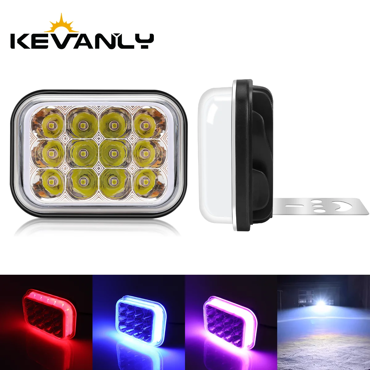 Motorcycle Spotlight Three Color Fog LED Lamps For Car SUV UTV Trucks 12V Headlight Driving Light Flash red blue fixed bracket