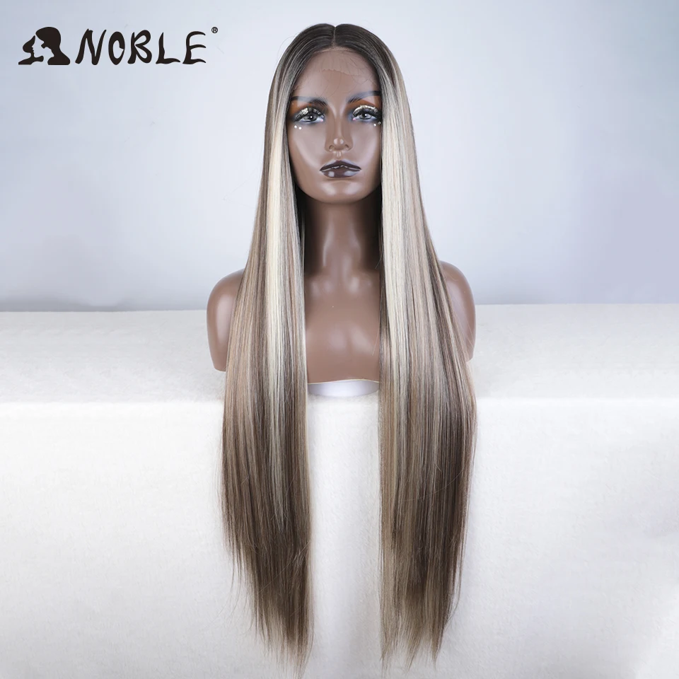 Edles Haar Cosplay synthetische Spitze Front Perücke 38 Zoll lange gerade Klavier haar synthetische Perücken für Frauen Ombre blonde Spitze Perücken