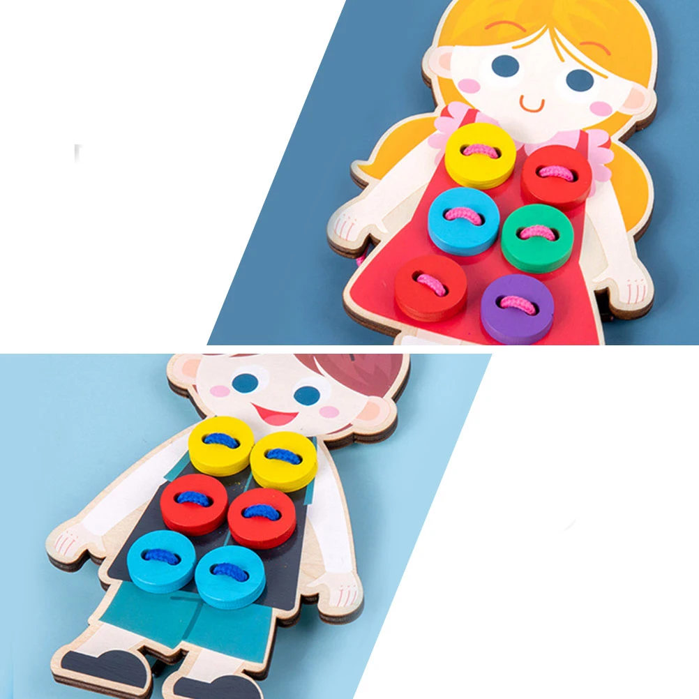 2 szt. Drewniane zabawki do nawlekania dla dzieci, wysokiej jakości zabawka do nawlekania, gładkie krawędzie, bezpieczne dla dzieci, urocze nawlekanie ubranek