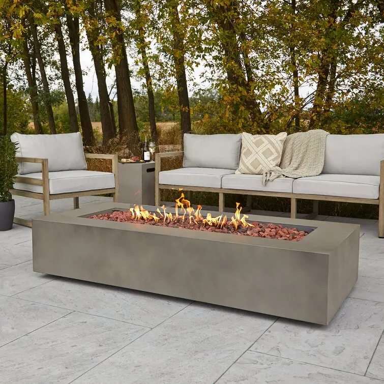 

High Quality Rectangle Gas Fire Pit Backyard Concrete Fire Pit With Fire Glass Garden Furniture