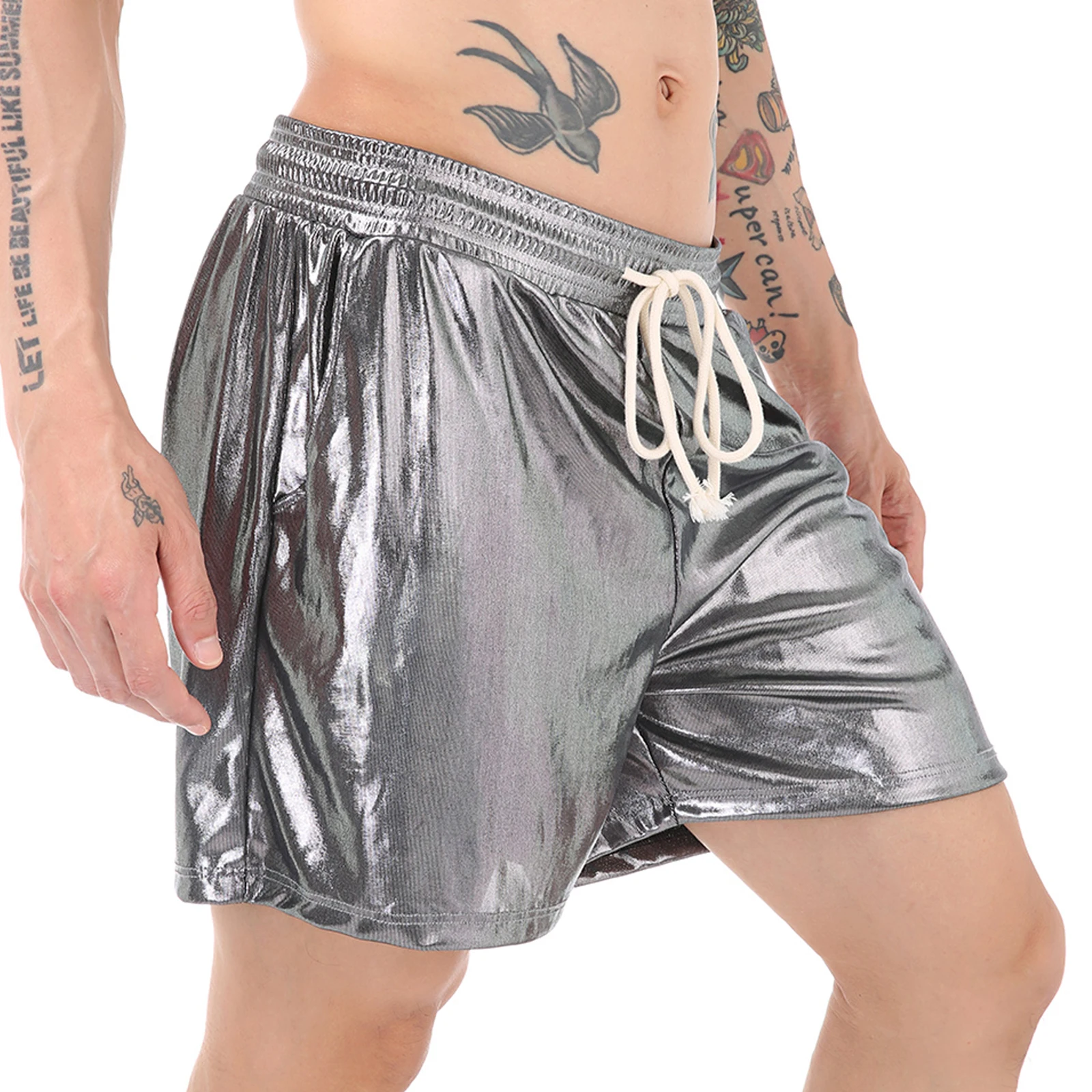 Men's Sexy Shiny Beach Brazilian Panties Gloss Lingerie Glossy Adjustable Boxer Shorts Loose loungewear Nightclub Men Costume