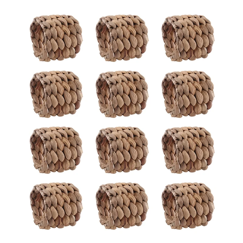 Water Hyacinth Napkin Rings Set Of 12, Hand-Woven Farmhouse Napkin Rings, Rustic Napkin Rings For Birthday Party