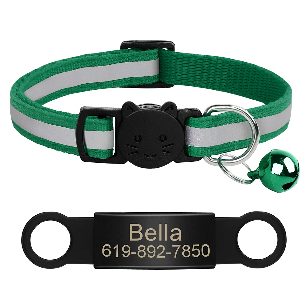 Aangepaste kattenhalsband Reflecterende kattenhalsband Gratis gegraveerd Puppy Kitten Huisdier ID Naambordketting met bel Anti-verloren voor katten