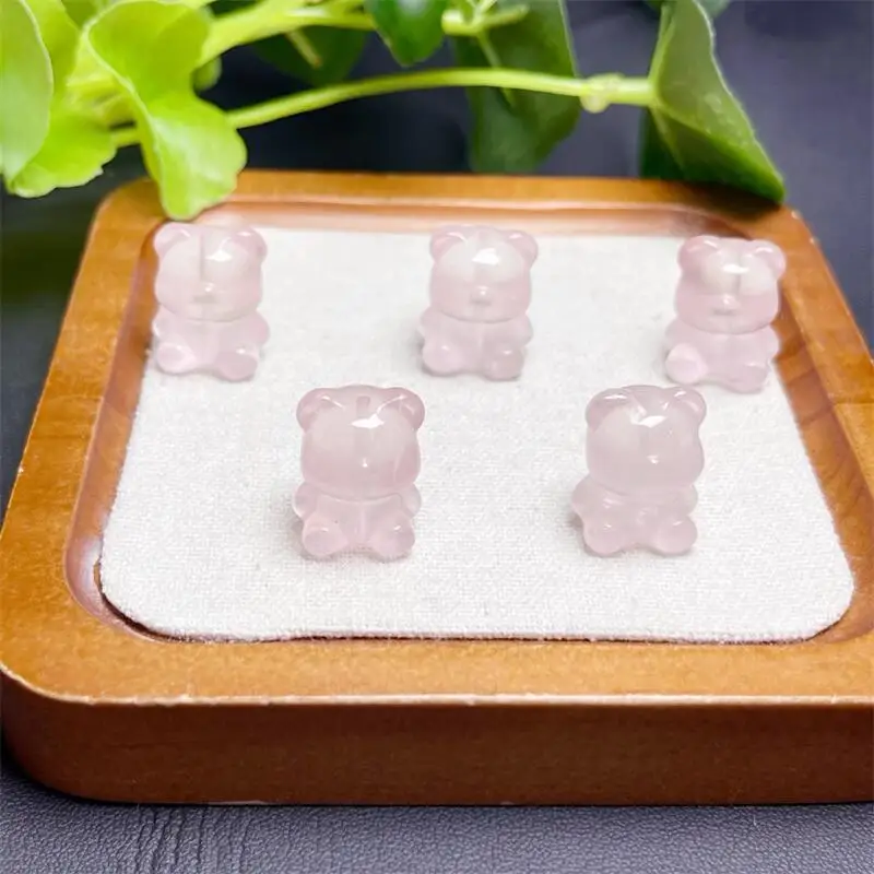 

5PCS Natural Rose Quartz Bear DIY bead Carving Jewelry Healing Stone For Men Women Decoration Jewelry Gift 15X19MM