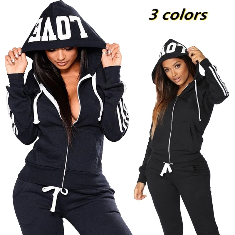 Hot Women's Fashion Tracksuit Letter Print Zipper Hoodies and Jogger Pants Ladies Daily Casual Clothes