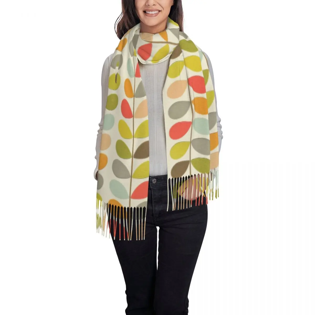 Orla Kiely Scarf Men Women Winter Warm Scarves Scandinavian Flowers Multi Stem Shawl Wrap