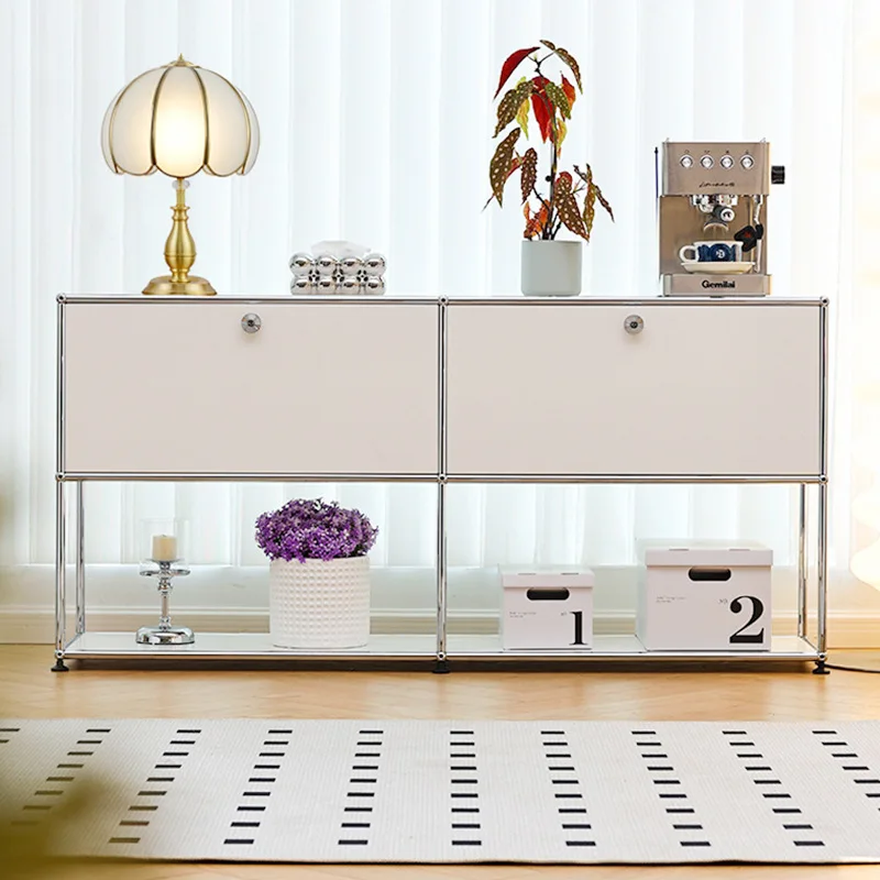 

Light luxury medieval ins style kitchen cabinet, simple TV cabinet, integrated stainless steel locker against the wall