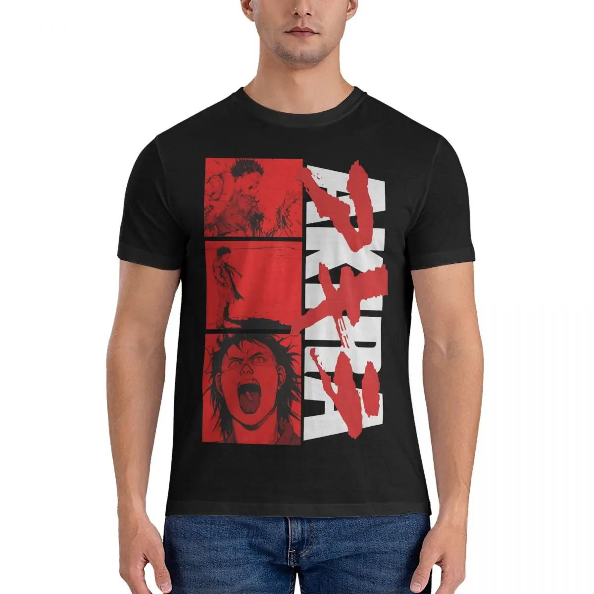 Men's T-Shirts Tetsuo Shima Red Casual Pure Cotton Tee Shirt Short Sleeve AKIRA T Shirt Round Collar Clothes Printed