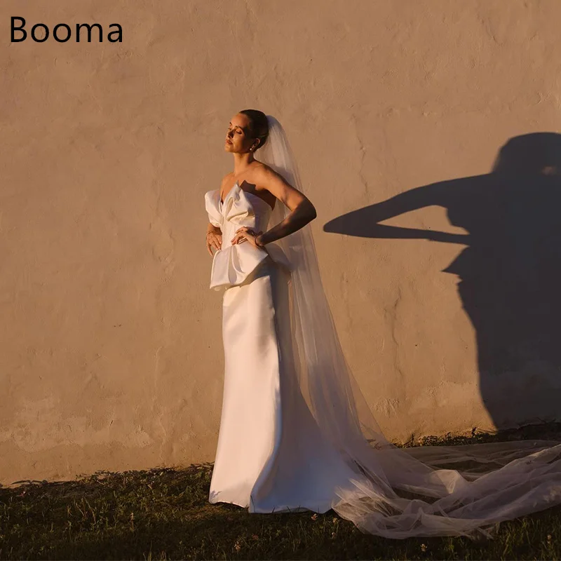 

Booma Mermaid Simple Pleat Strapless Wedding Dresses Sleeveless Long Satin Elegant Brides Gown Custom Made 2025