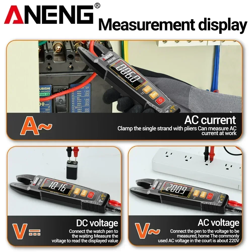 ANENG PN130 U-shaped Clamp Meter Built-in lithium Battery Pliers Tester AC/DC Voltage Current Tools with USB Charge Type-c Cable