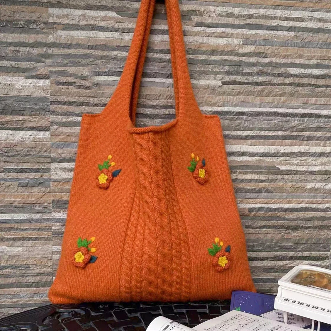 Female Handmade Embroidery Knitted Big Capacity Tote Bag Retro Ibiza Boho Hippie Gypsy Crochet Cottage Granny Pouch Shopping Bag