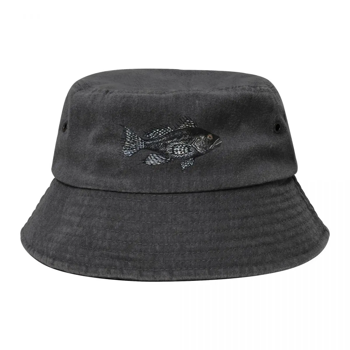 

Black Sea Bass Drawing in muted turquoise Bucket Hat Sunhat birthday Women Beach Fashion Men's