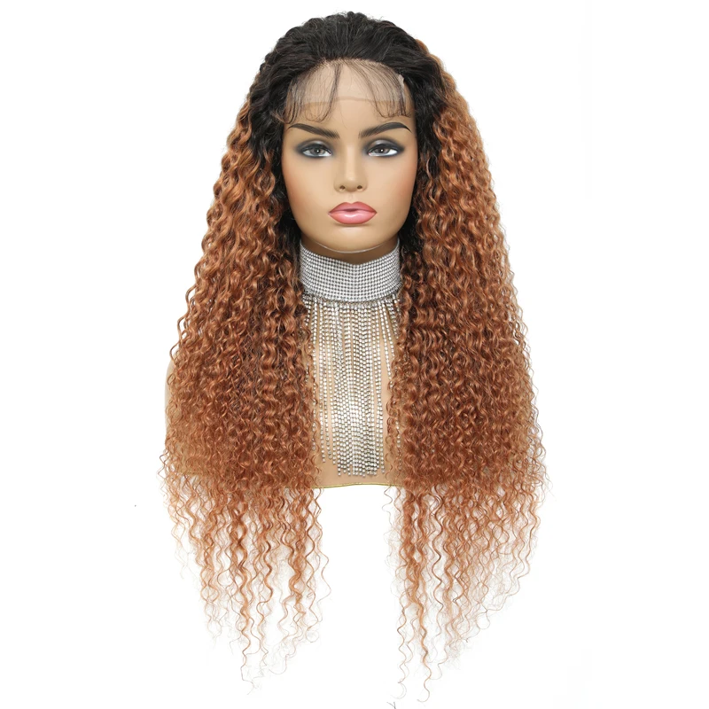 

Kinky Curly Lace Closure Human Hair Wigs T1B/30 Ombre Color Lace Closure Wig Brazilian Remy Hair Curly Wigs For Black Women 150%