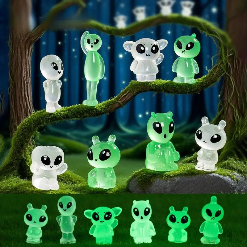8pcs/Set Miniature Luminous Elves Mini Figures Fish Tank Decor Glow In The Dark Alien Cat Shaped Garden Landscape Ornament