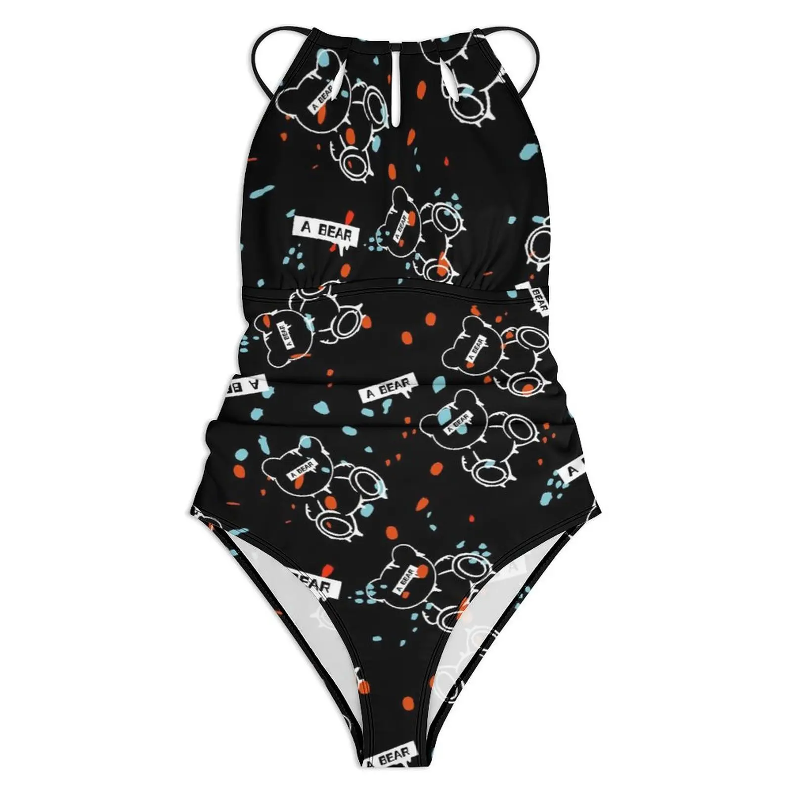 Cute Bear Swimsuit Sexy Blue Red Dots Print One Piece Swimwear Push Up Swimsuits Korean Fashion Holiday Pool Monokini
