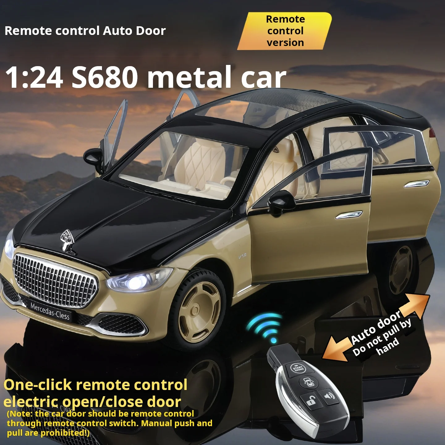 1:24 Mercedes-Maybach S680 Luxury Sedan Simulation Alloy Toy Car Metal Electric Doors Opened Sound Light Models Collection Gift