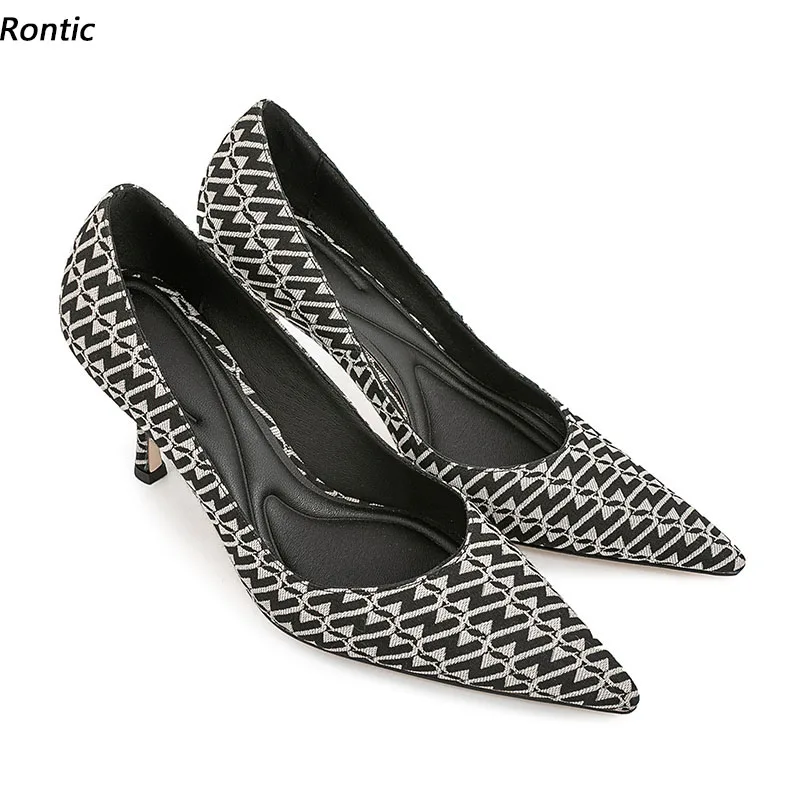 Rontic Italian Fashion Women Pumps Slip On Stiletto Heels Pointed Toe Pretty Apricot Black Dress Shoes US Size 5-13