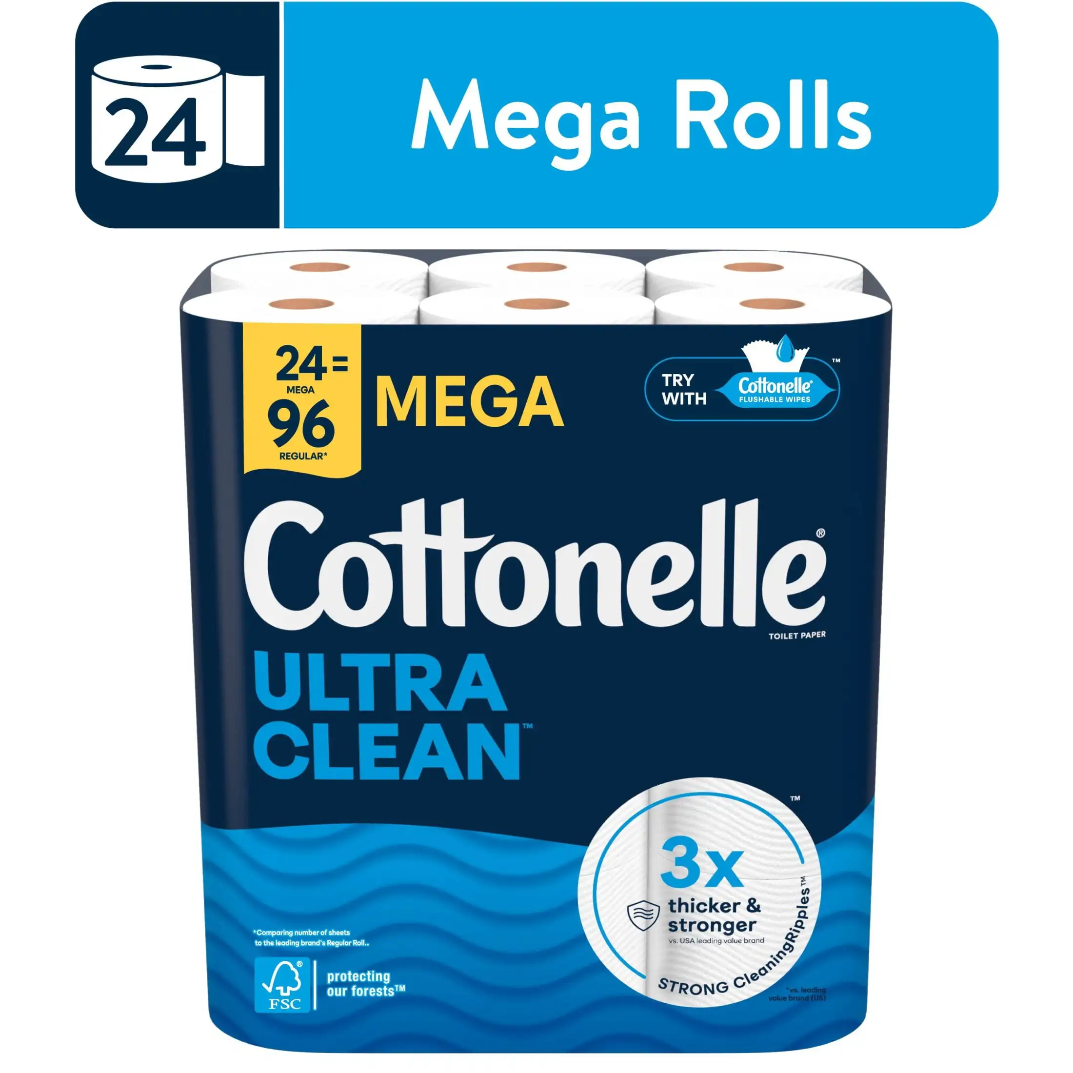 Ultra Clean Toilet Paper Strong Toilet Tissue 24 Mega Rolls Thick Strong Removes More in One Wipe Reduces Odor and Residue