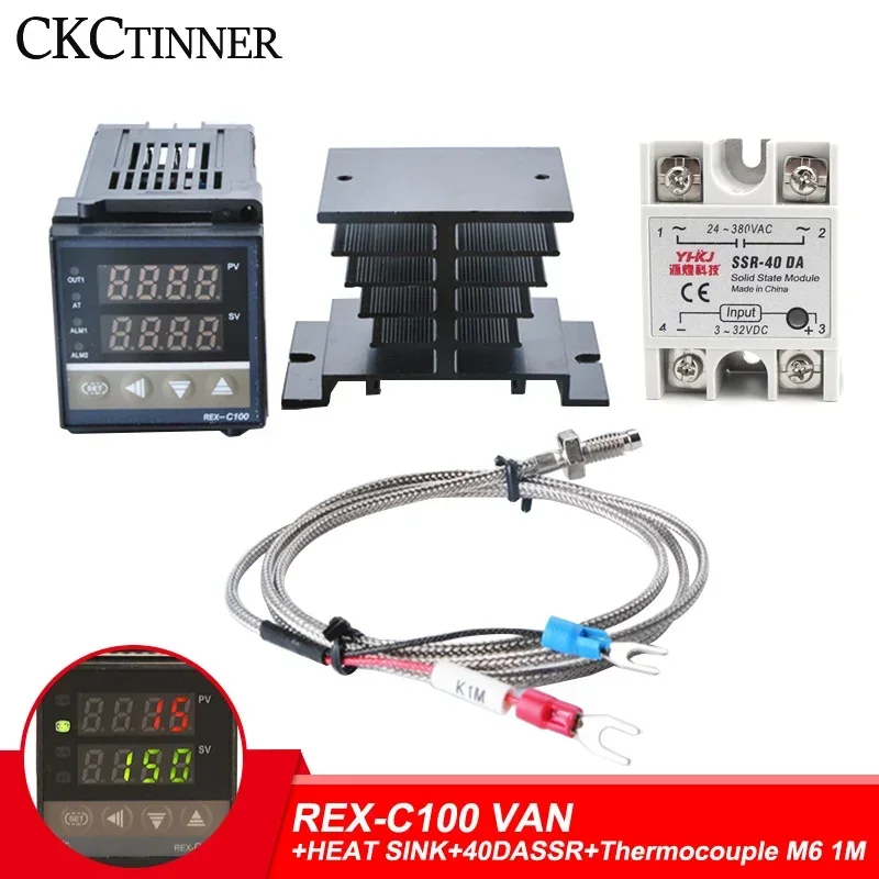 REX-C100VAN Digital RKC PID Thermostat Temperature Controller digital REX-C100/ 40A SSR Relay/K Thermocouple Probe/heat sink