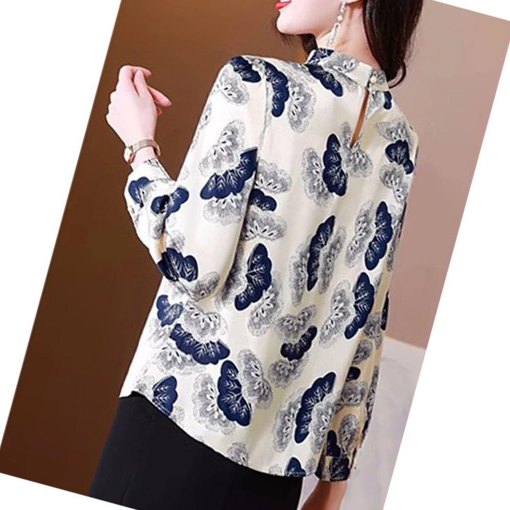 Fashion High Quality Women\'s Printed Blouses And Shirts Long Sleeve 2024 Autumn Tops Elegant Korean Style Beaded Casual Clothing