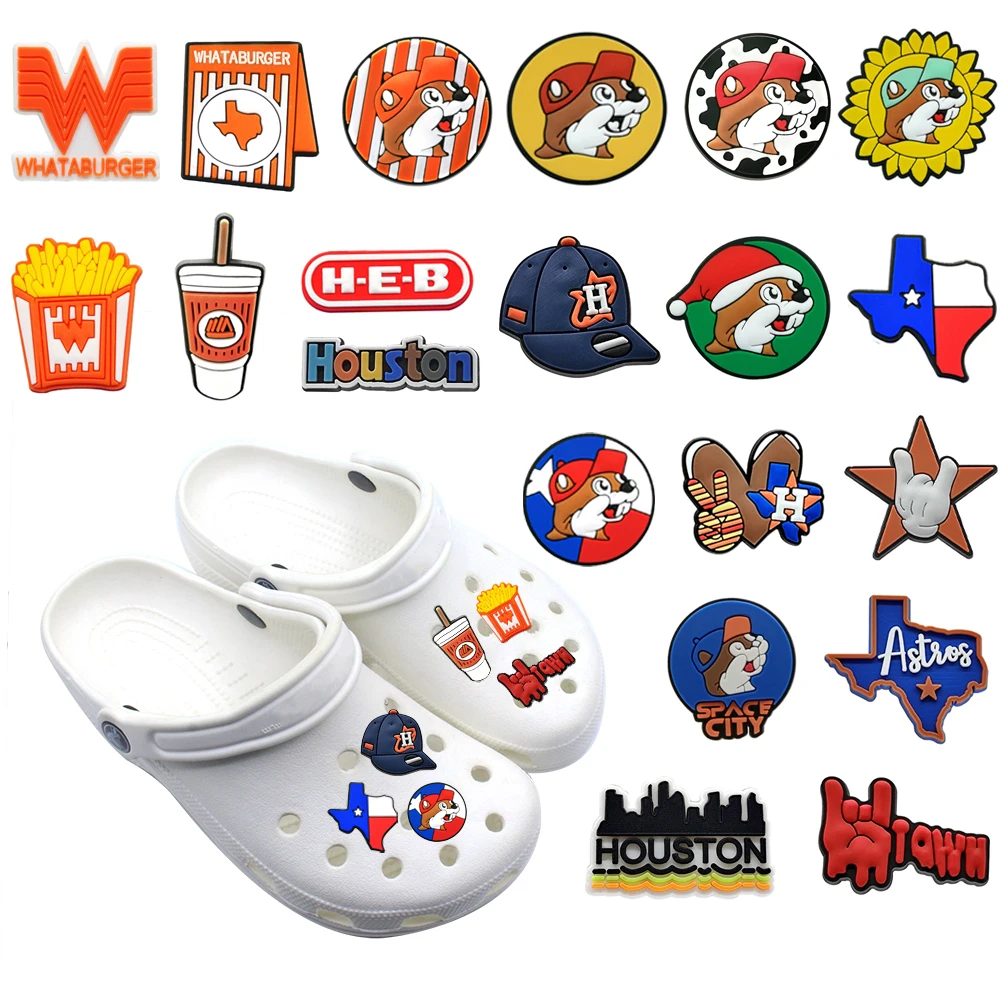 1pcs Texas PVC Shoes Charms Fast Food Shoe Decorations Accessories harms Houston Beavers French Fries Baseball Cap