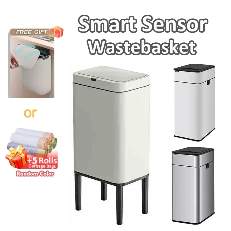 

Smart Trash Can 20 Liters High Foot Wastebasket with Lid Trash Bin Stainles Steel Garbage Bin Home Automatic Sensor Waste Bins