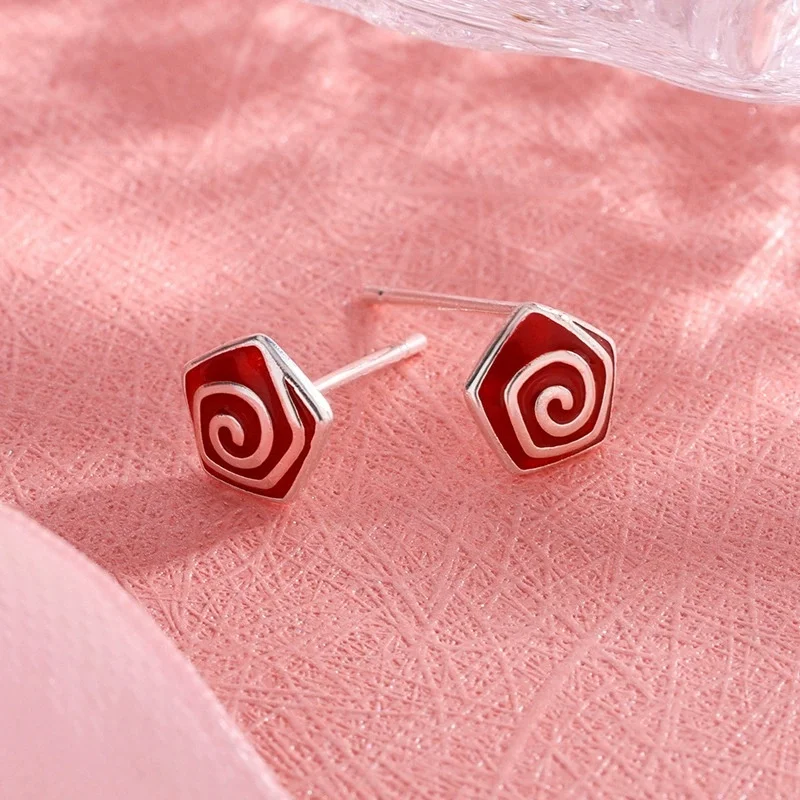 Uini Tail hot selling new 925 sterling silver fashionable red rotating flower earrings sweet and exquisite girl ear accessories