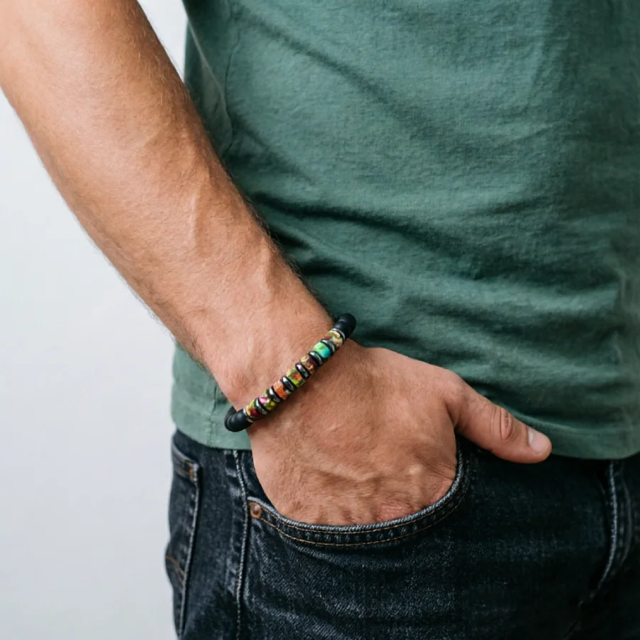 Noter Premium-Auswahl, Armband aus Kaiserstein, für Herren, 5 Farbvarianten, energetisch heilendes Perlenarmband, handgefertigter Schmuck, Geschenk für Ihn. – Detail 3