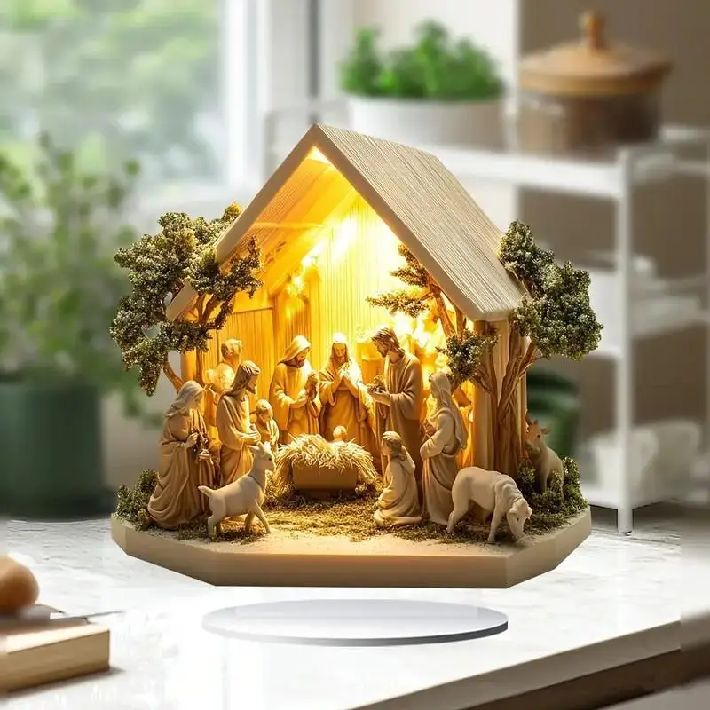 Desktop Decor Family Statue Jesus Tree Of Life Newborn Acrylic Flat Plate Desktop Decoration Ornaments For Home Decor