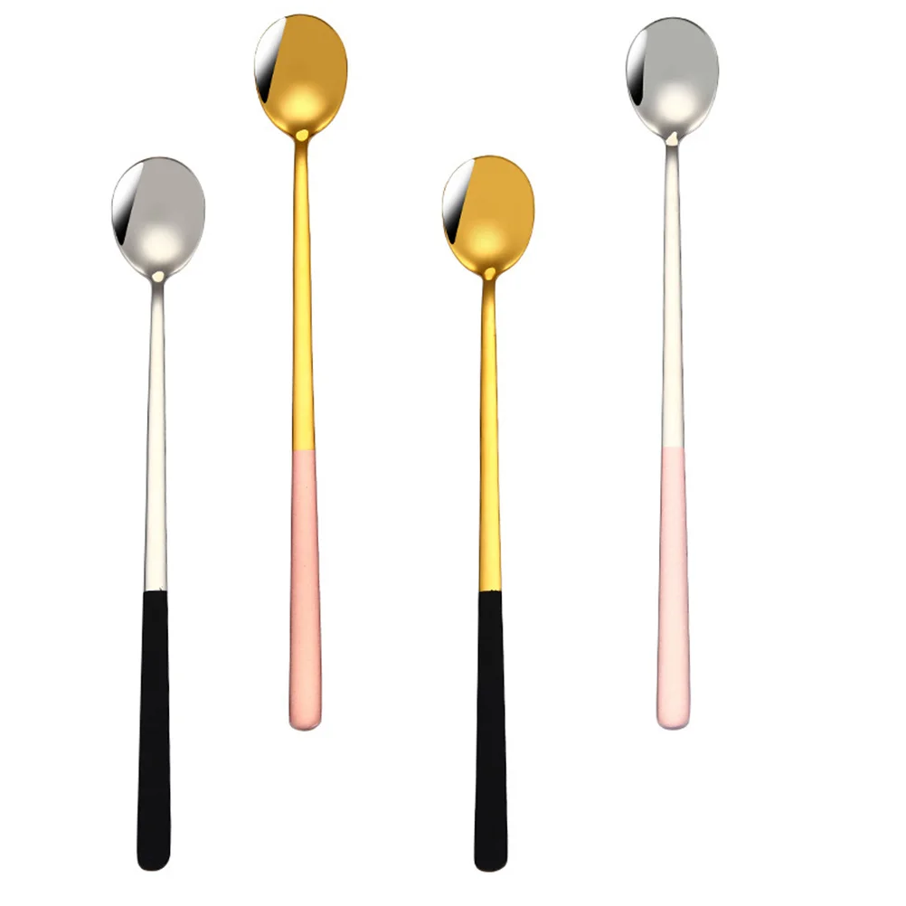 

4Pcs Stainless Steel Ice Spoon Premium Coffee Dessert Serving Spoon for Kitchen Bar Bakery Ice Tea Mixing Condiment Use