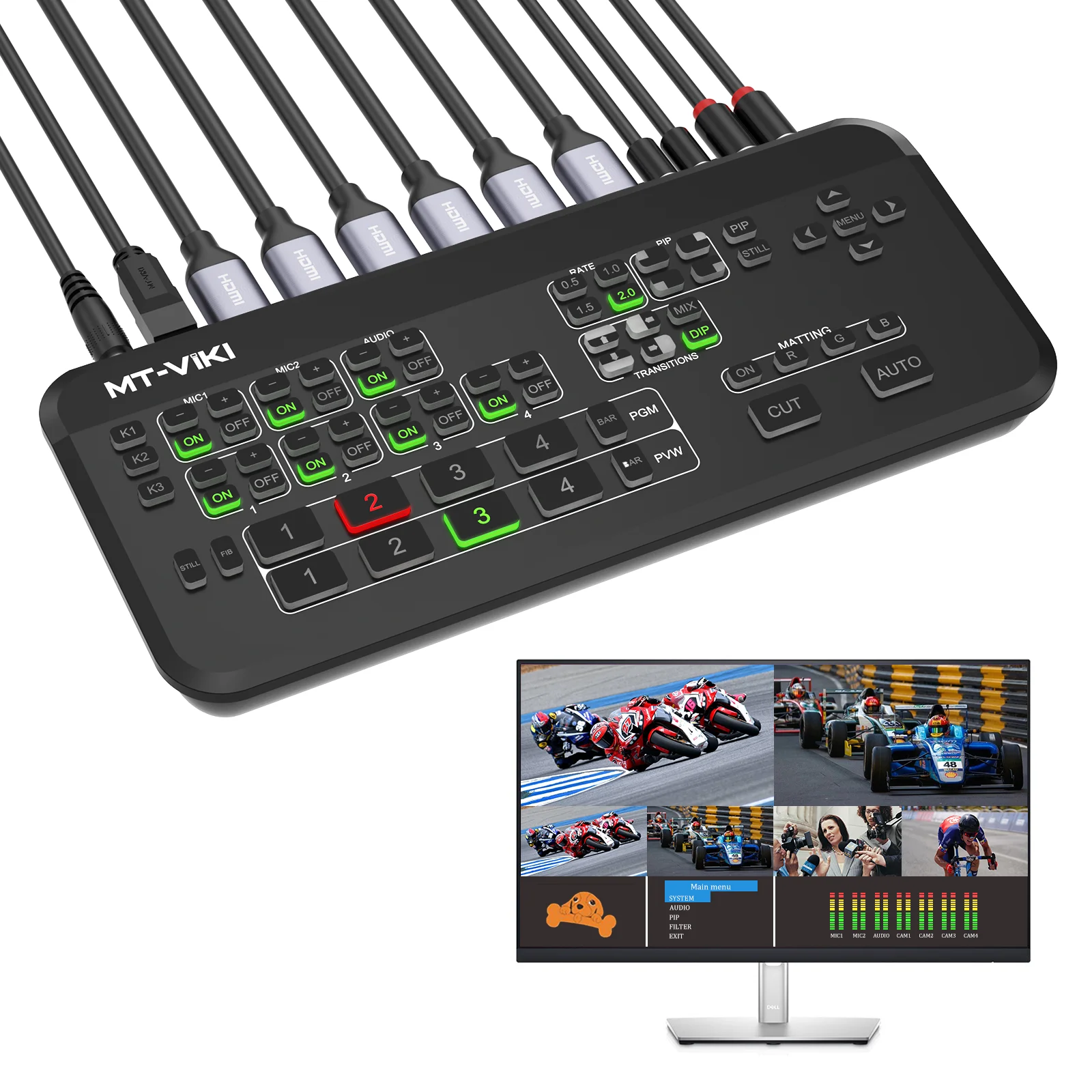 Video Mixer Switcher Live Streaming 4-Channel, MT-VIKI 4 Way Multi Video Switcher Broadcast Live Streaming