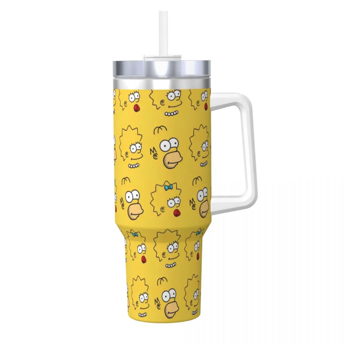 The S-Simpsons Stainless Steel Tumbler Camping Coffee Mug With Straws and Lid 40oz Car Mugs Cold and Hot Water Bottle