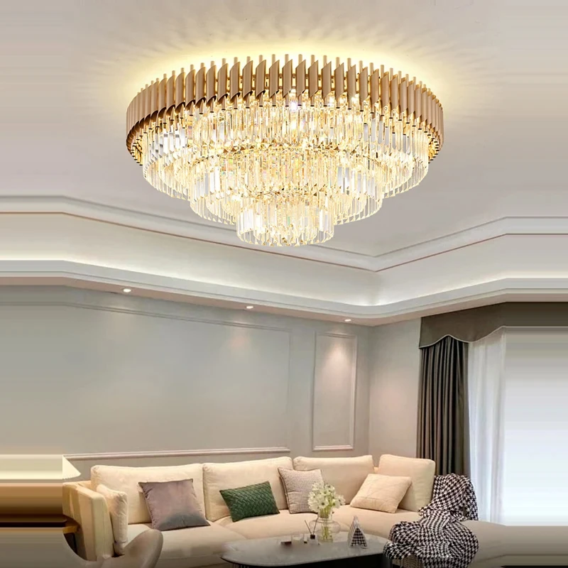 

Modern LED Dimmable Round Rectangular Golden Black Crystal Design Ceiling Lights For Foyer A Living Room Bedroom Ceiling Lamp